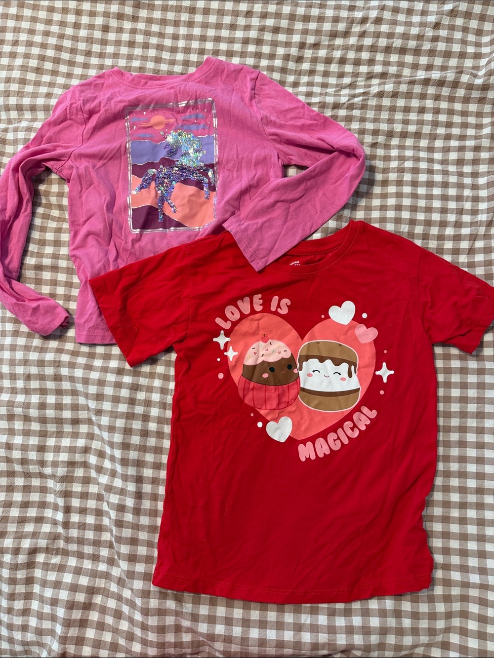 wonder nation Red and Pink Kids Long Sleeve & Short Sleeve Tee Set